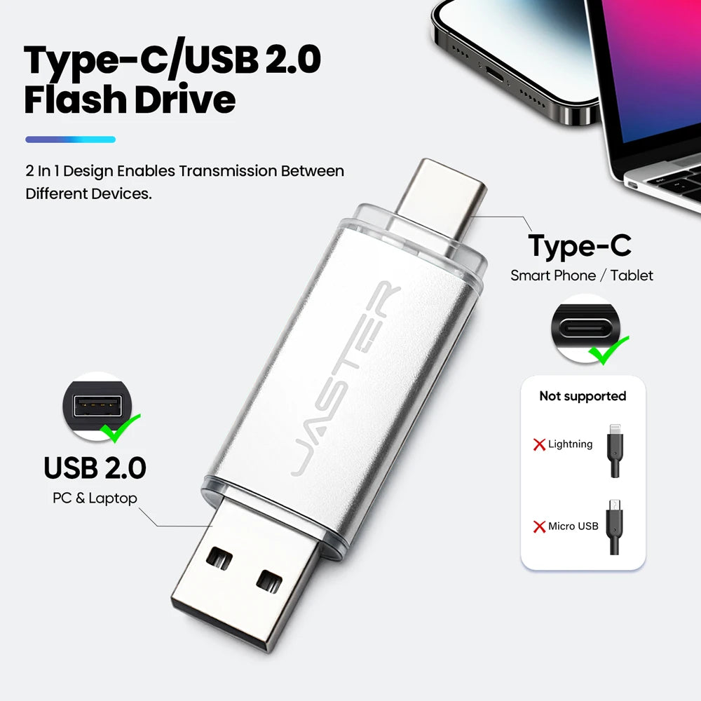 JASTER 5-Pack Type-C USB 2.0 Flash Drive 128MB–128GB USB Flash Drive PRIMED