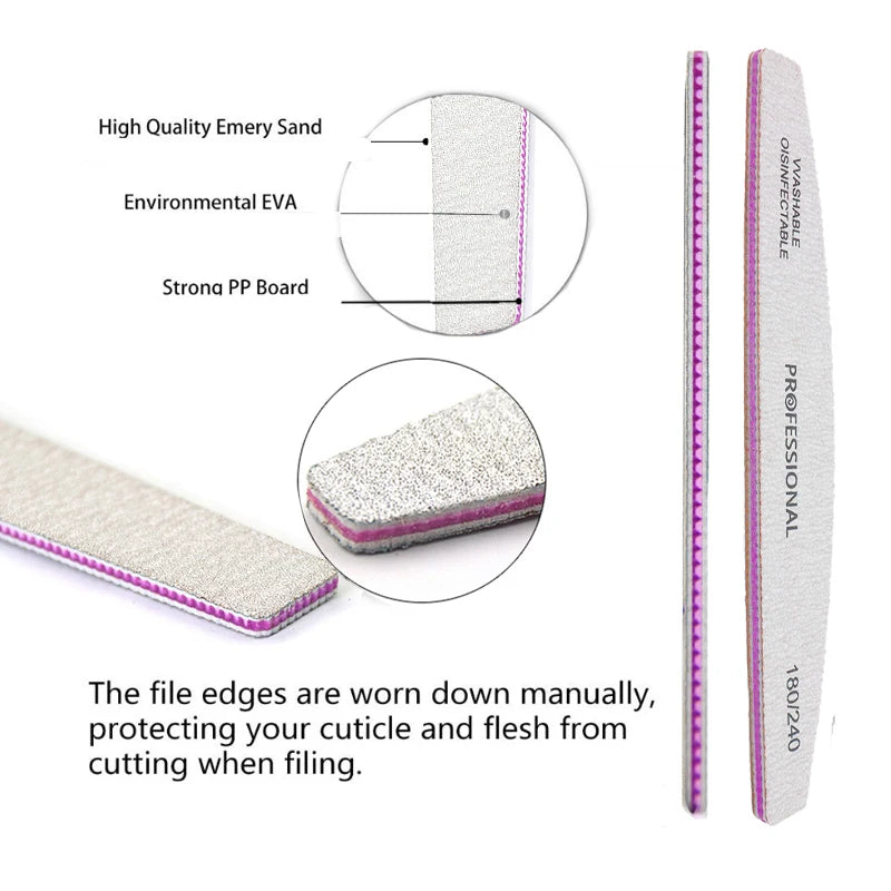 JEARLYU Banana Nail Files 5/10Pcs – 180/240 Grit Manicure Set Nail Files Set PRIMED