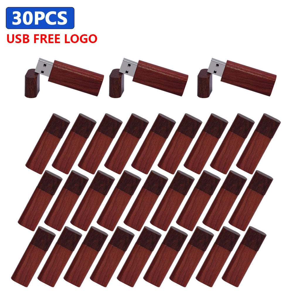 Wooden USB Flash Drive Custom Logo Bulk 4GB–64GB | 10/30/50 Pack