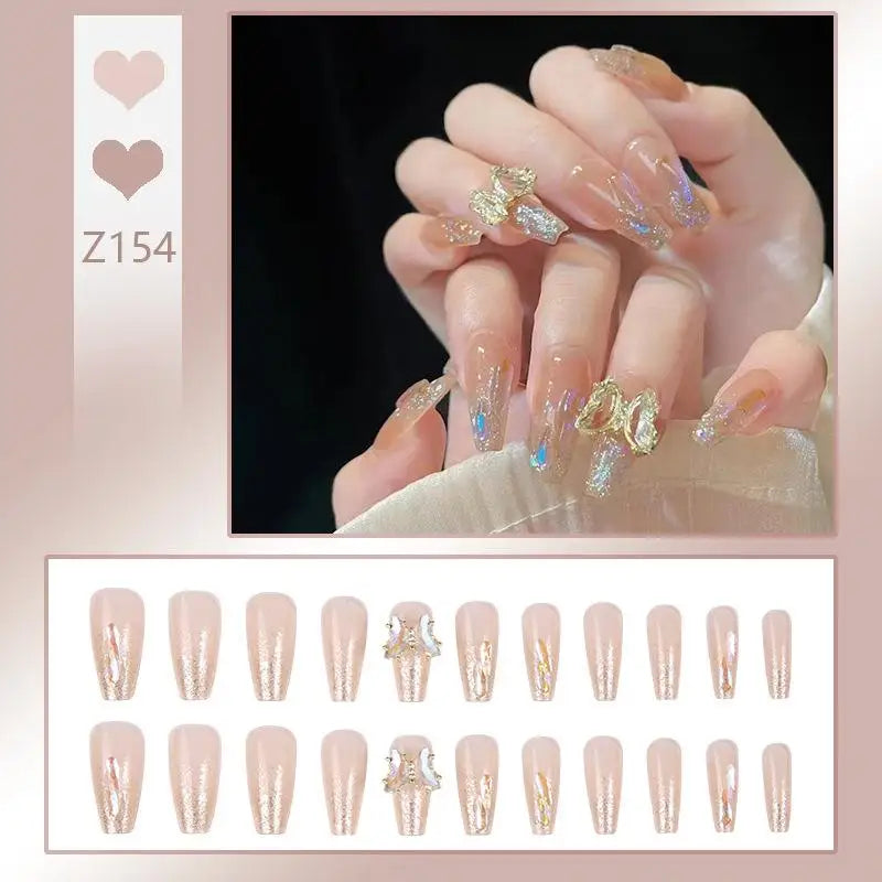 French Press On Nails Set – 24 Short Acrylic Tips with Glue