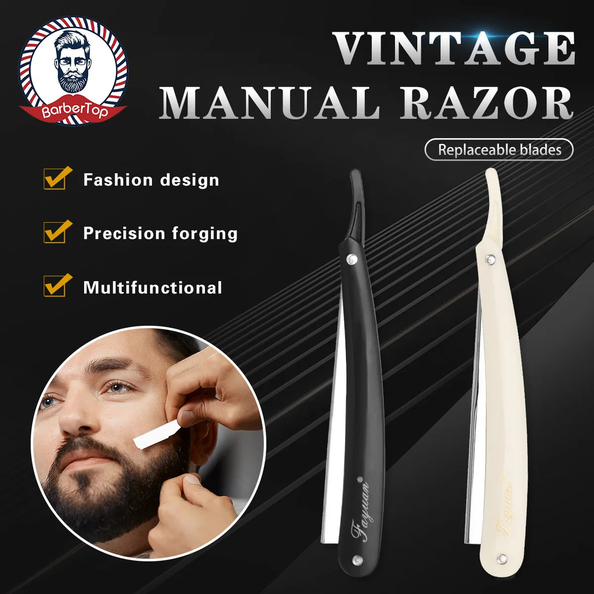 Straight Edge Folding Barber Razor – Stainless Steel + Blade