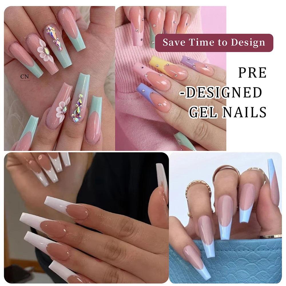 288 Pcs Rainbow Press-On Nails – Colorful Square Glossy Tips