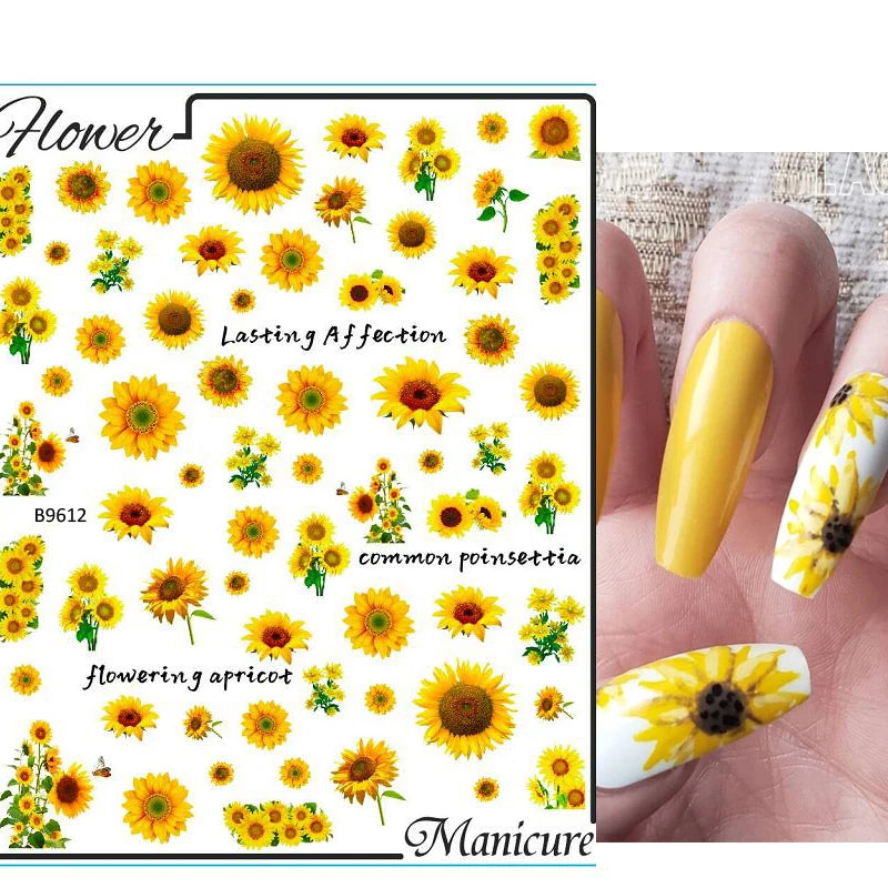 Sunflower Floral 3D Nail Art Water Transfer Decals Stickers