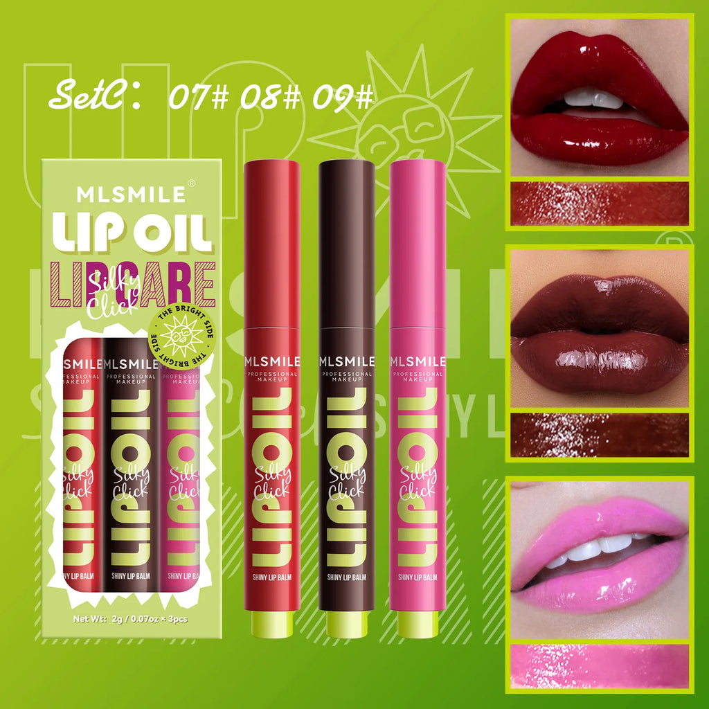 MLSMILE 3-Piece Lipstick Set | Mirror Lip Gloss & Moisturizing Lip Gloss Set PRIMED Set C Full Size