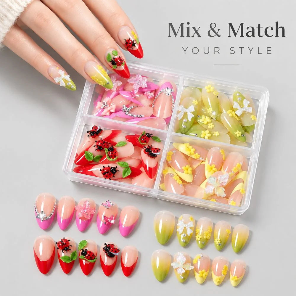 96Pcs Resin Nail Charms Set – Mixed Shapes 12-Grid Storage Case Nail Art Charms PRIMED