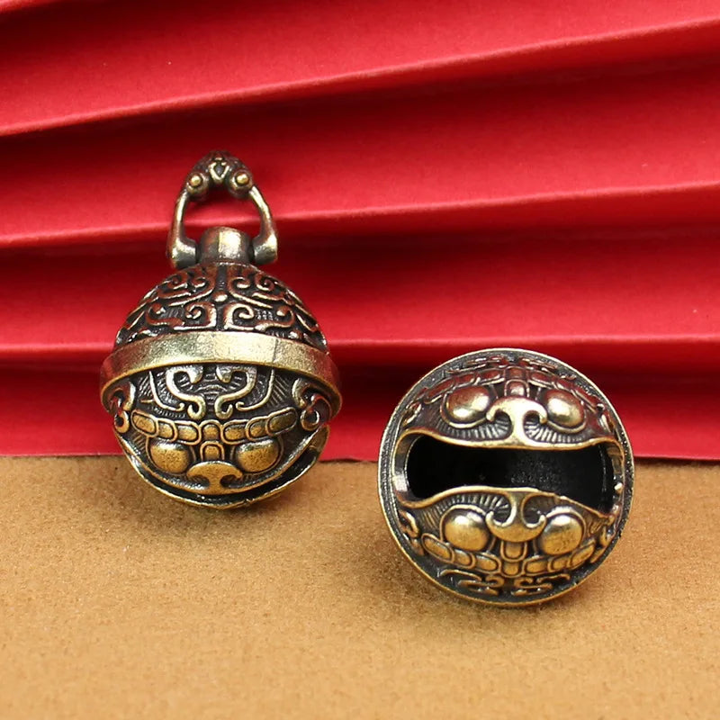 Vintage Brass Bell Keychain | Chinese Good Luck Copper Charm