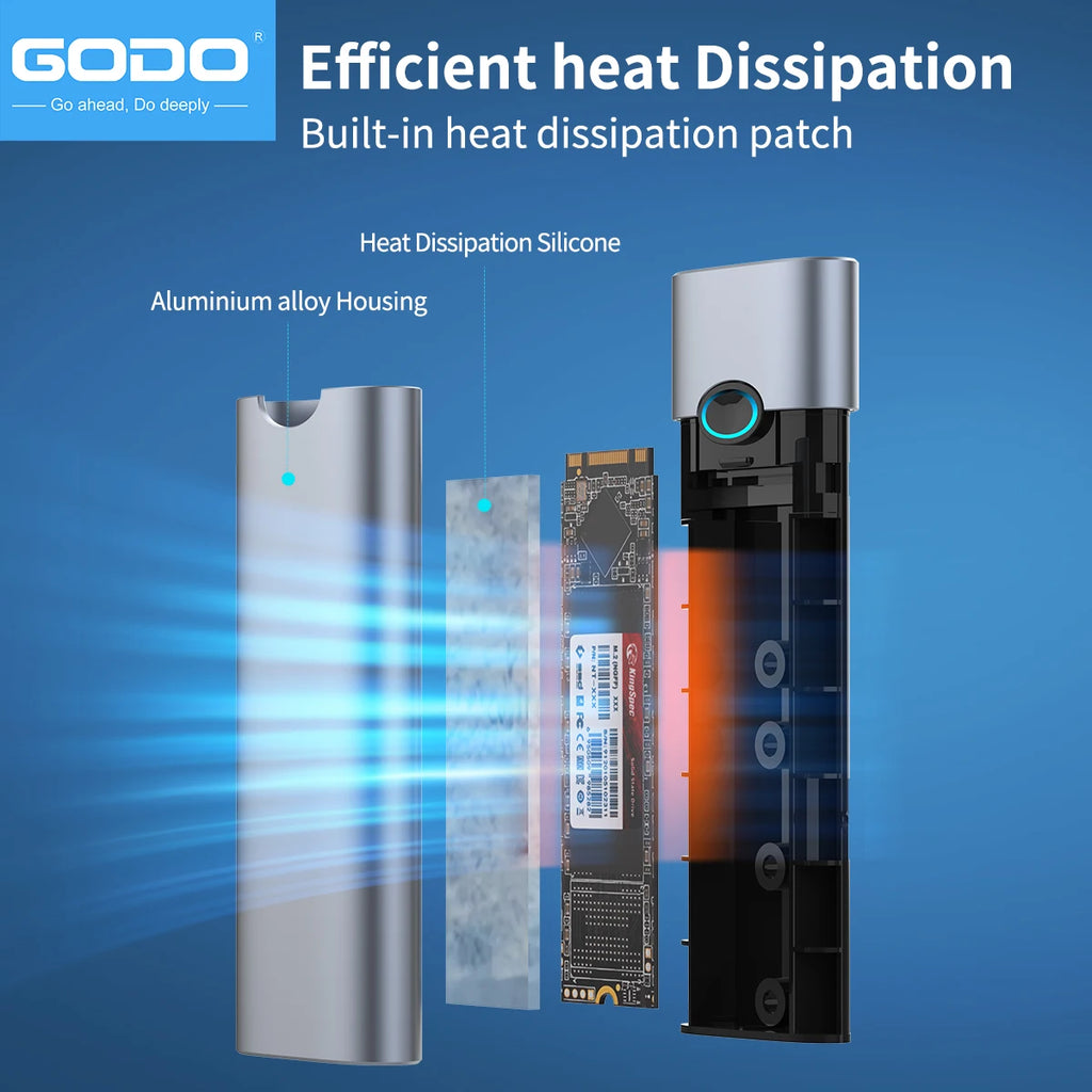 GODO M.2 NVMe SSD Enclosure USB 3.2 Gen2 10Gbps USB-C SSD Enclosure Adapter PRIMED