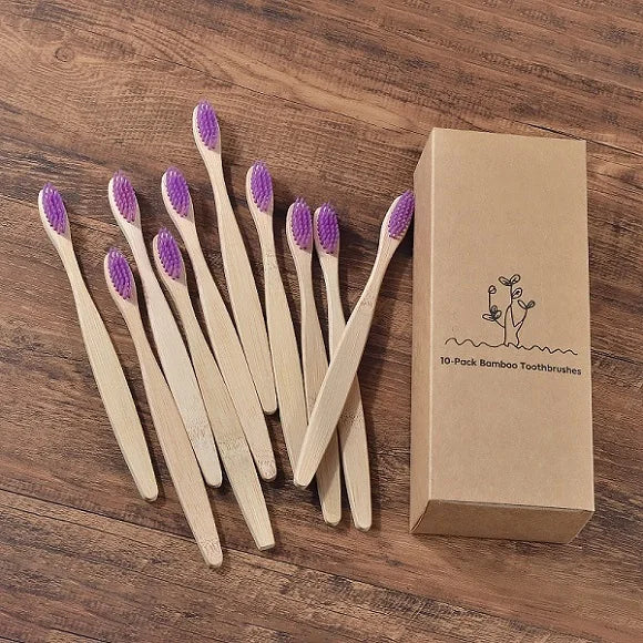 10-Pack Bamboo Toothbrush – BPA Free Soft Charcoal Bristles