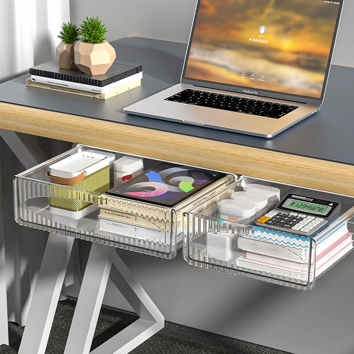 Self-Adhesive Under Desk Sliding Drawer Organizer | 2 Sizes Desk Drawer Organizer PRIMED