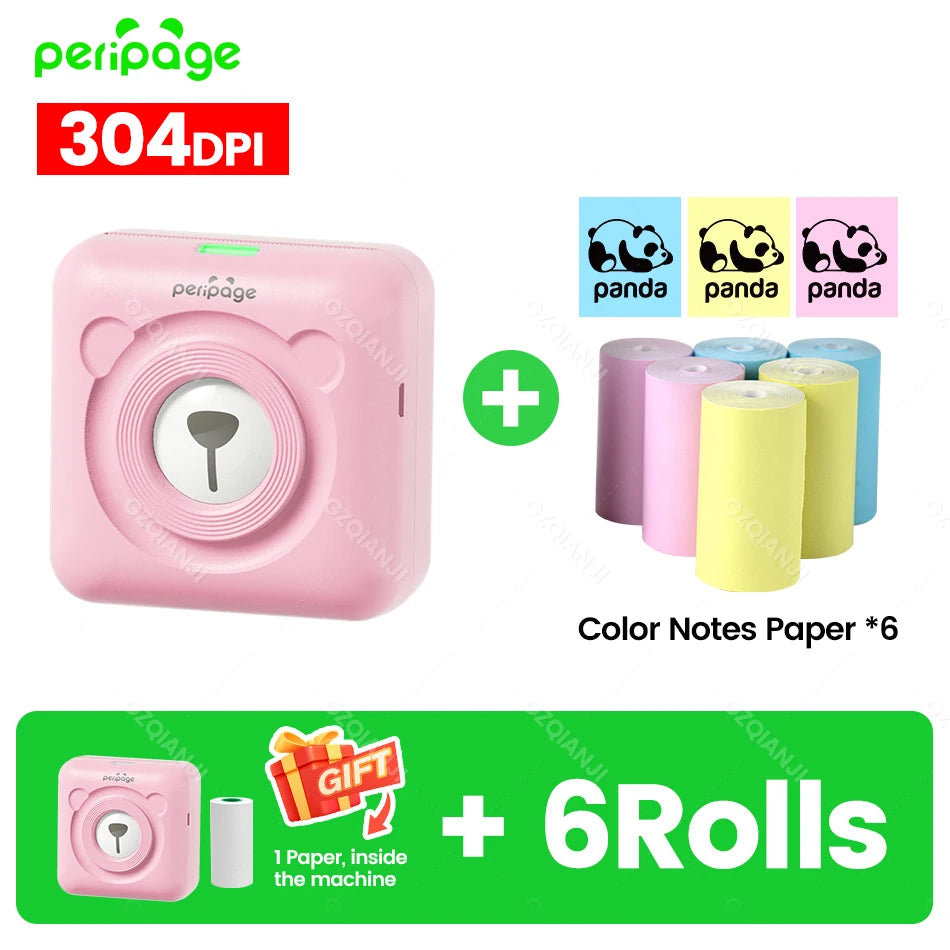 Peripage A6 58mm Mini Bluetooth Thermal Label Printer 300DPI Bluetooth Thermal Printer PRIMED 304PK 6Color