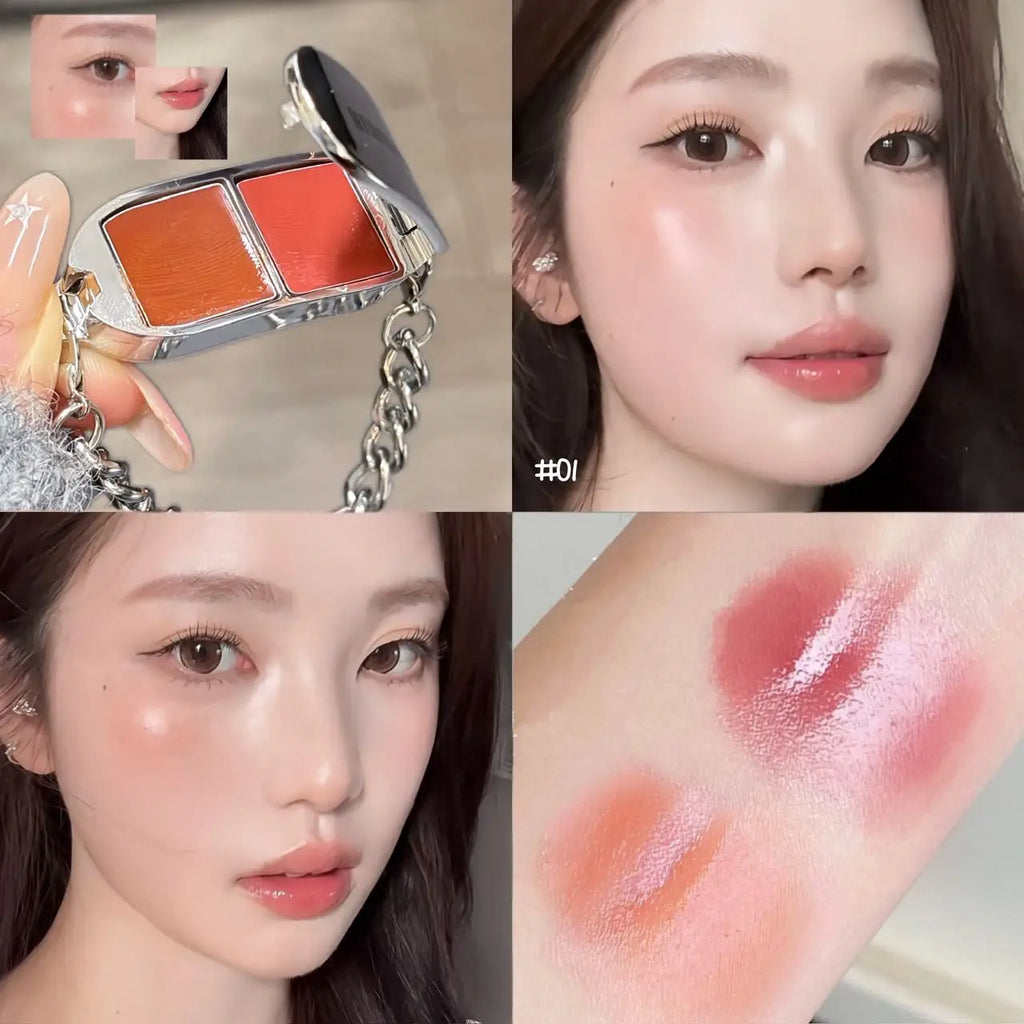 HERORANGE Two-Tone Blush & Lip Mud Palette | Dual-Purpose Blush Lip Palette PRIMED 01-water gloss
