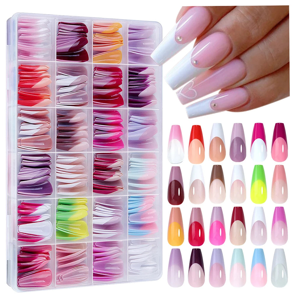 288 Pcs Rainbow Press-On Nails – Colorful Square Glossy Tips