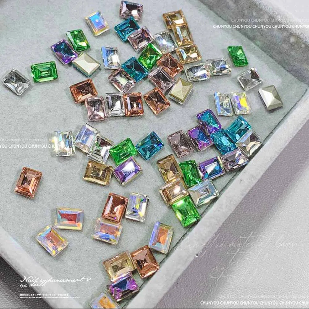50Pcs 3D Pointed Square Nail Charms 6x8mm Rhinestone Gems Nail Art Charms PRIMED