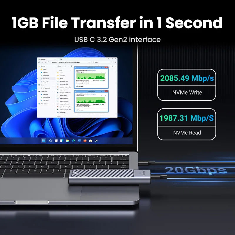 UGREEN 20Gbps M.2 NVMe SATA SSD Enclosure USB 3.2 Gen2 SSD Enclosure PRIMED