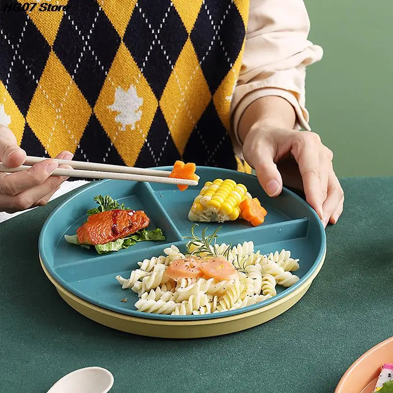 3-Compartment Portion Control Plate | Microwave-Safe Wheat Straw