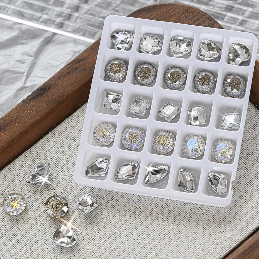 25pcs 3D Crystal Rhinestone Nail Charms – Heart Oval Square Nail Art Charms PRIMED ZB154-11