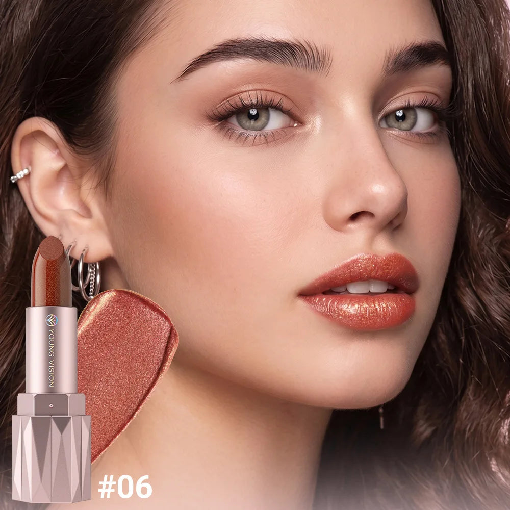 Pearlescent Shimmer Lipstick – Glitter Metallic Waterproof Matte