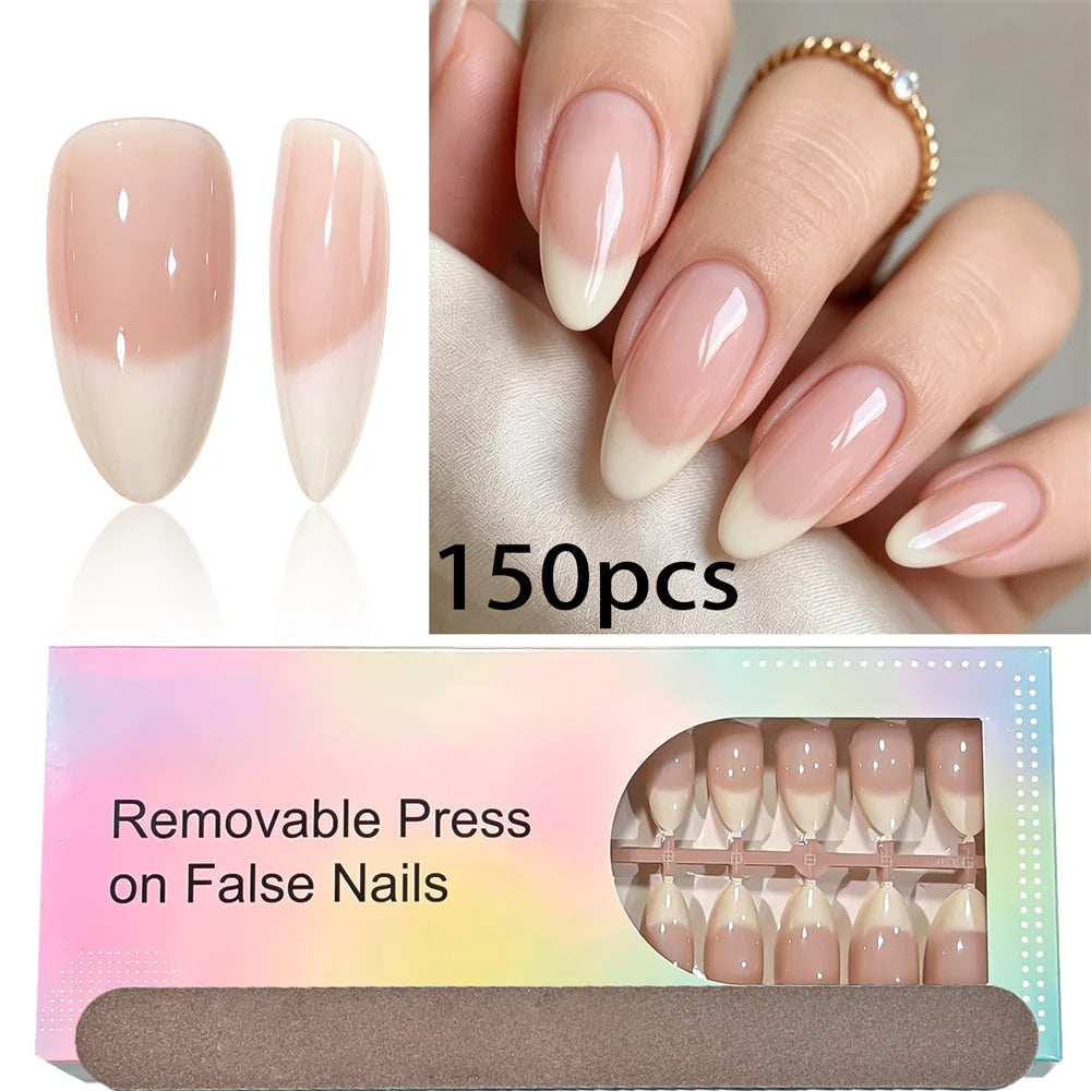 150Pcs Nude French Ombré Almond Press-On Nails | Full Cover