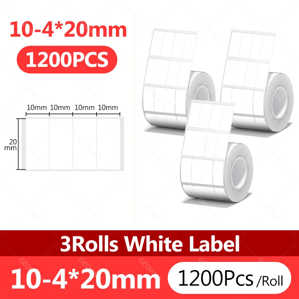 NIIMBOT Thermal White Label Rolls 3-Pack | B1 B21 B3S B31 Thermal Label Rolls PRIMED 3Rolls 10-4x20mm