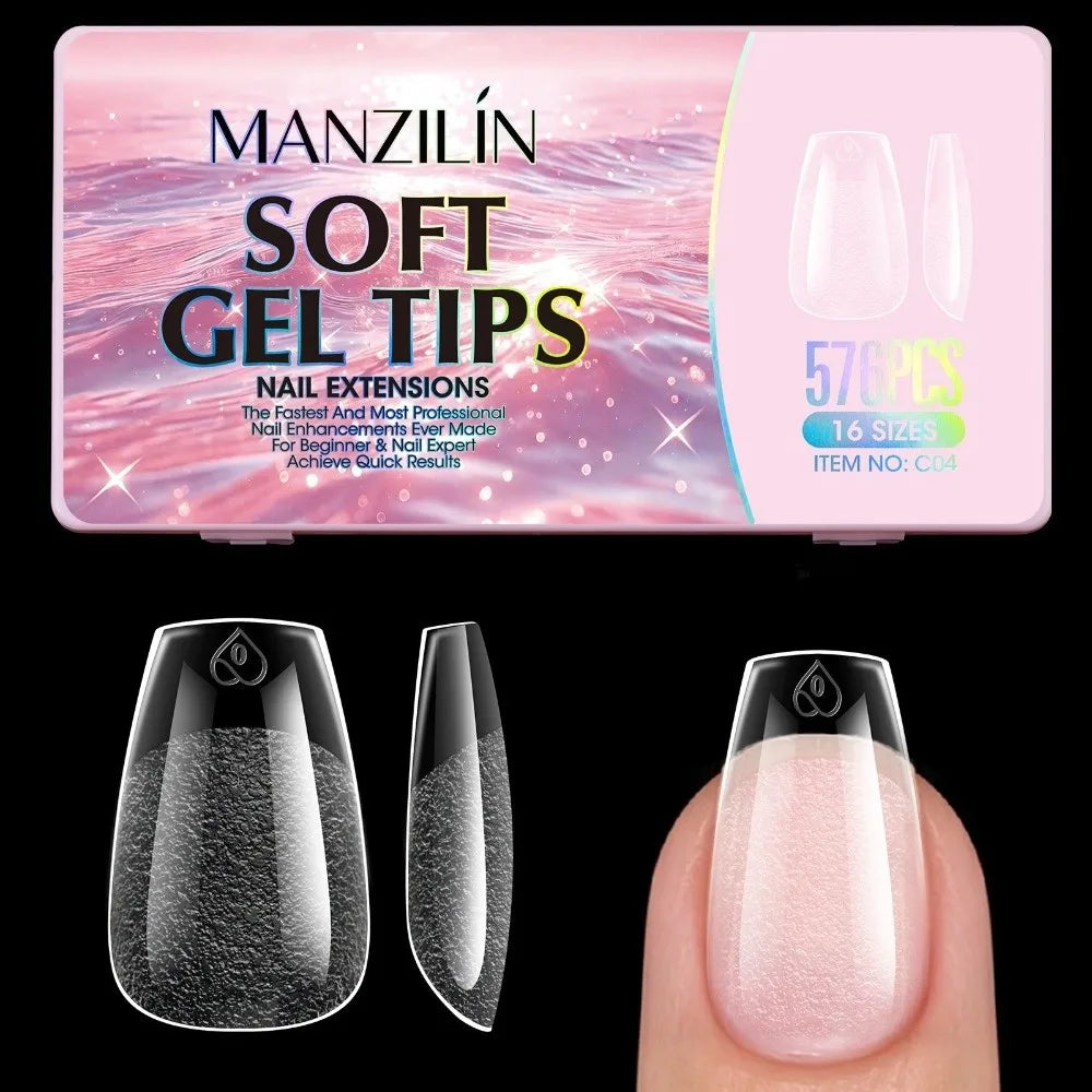 576Pcs Clear Press On Nail Tips | 16 Sizes Full Cover DIY Kit