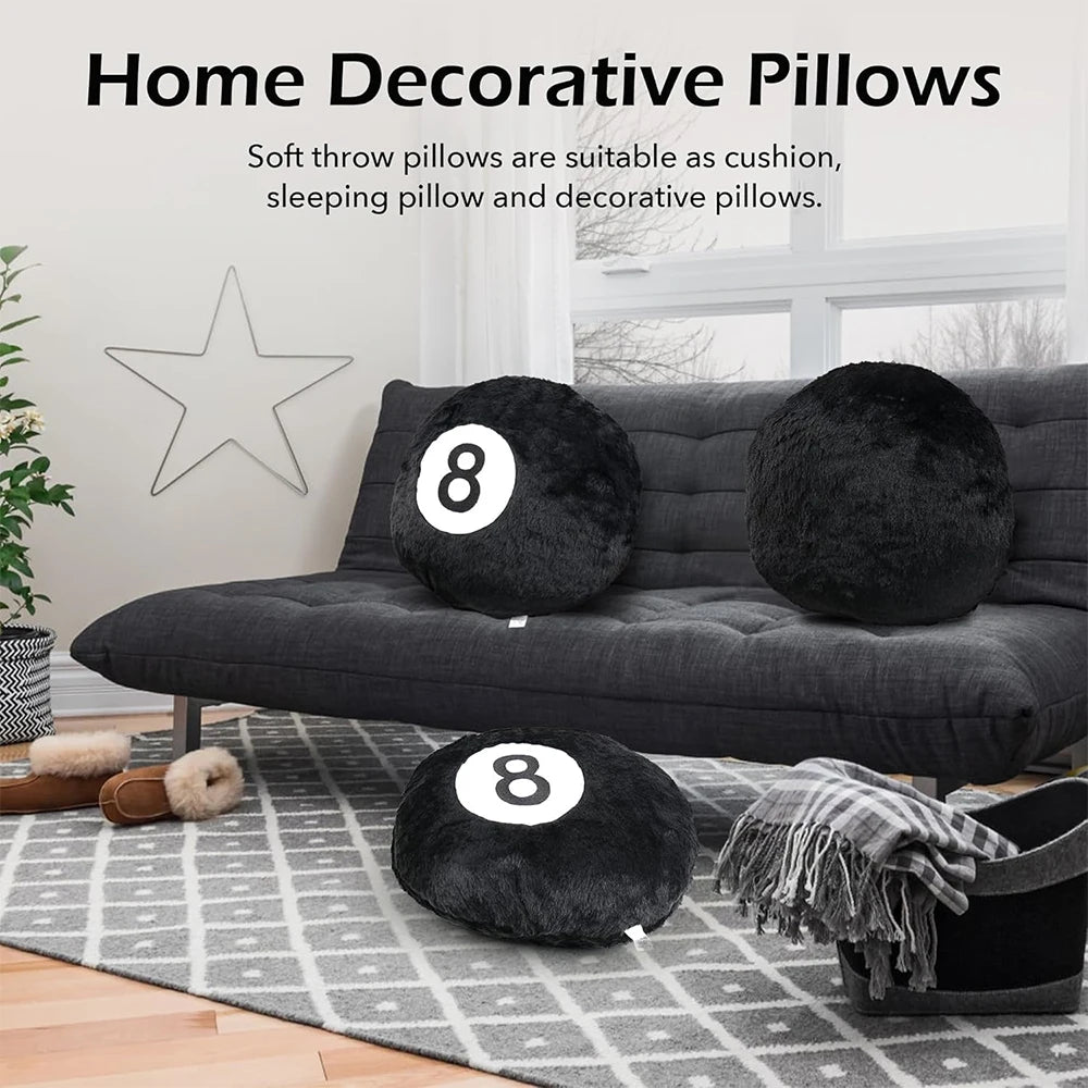 8 Ball Plush Throw Pillow – 35cm Round Stuffed Cushion Decorative Throw Pillow PRIMED