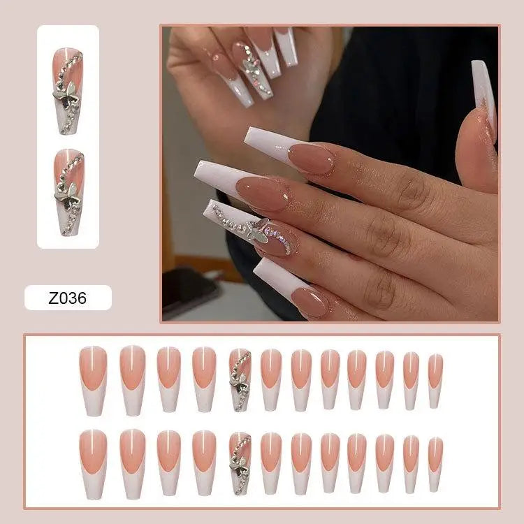 French Press On Nails Set – 24 Short Acrylic Tips with Glue