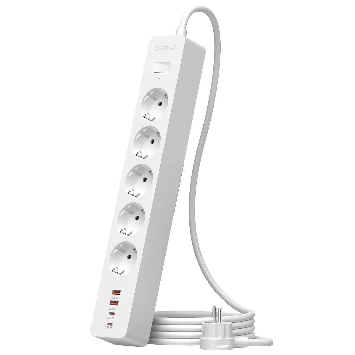 ORICO EU Power Strip 5 Outlets PD 20W USB-C Fast Charger 3M Cord Power Strip Charger PRIMED 1.5M 5A2U2C White China Mainland EU Plug