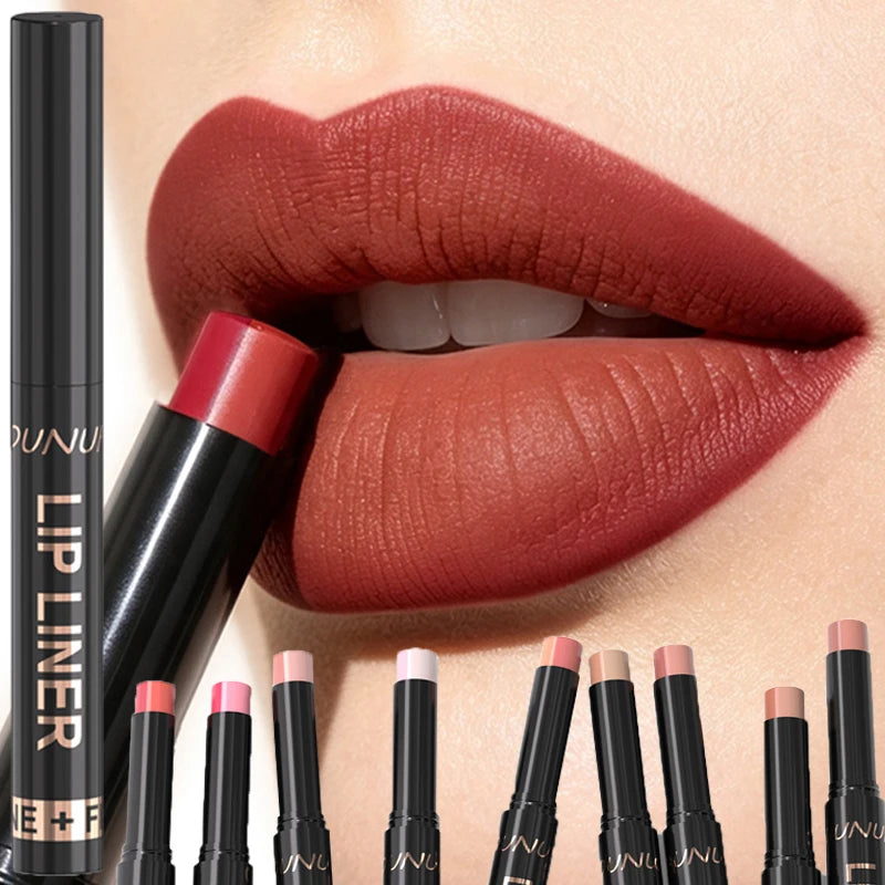 DUNUF 2-in-1 Gradient Lip Liner Lipstick Pen – Matte Velvet Lip Liner Lipstick PRIMED