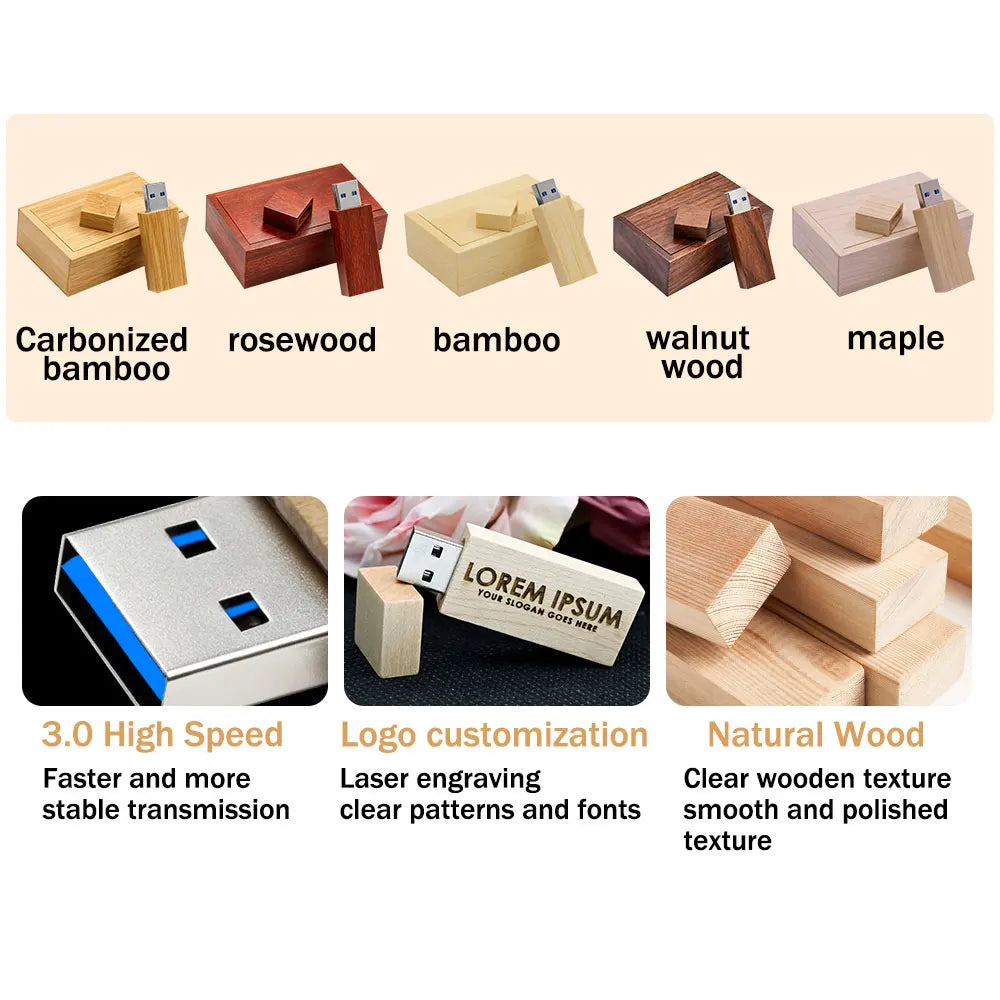 30-Pack Wooden USB 3.0 Flash Drives | Free Custom Logo 4–64GB USB Flash Drive Set PRIMED