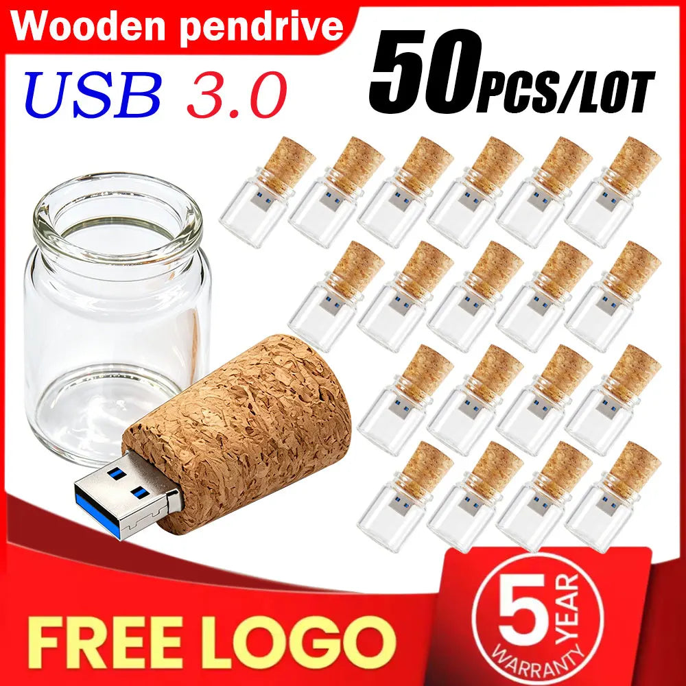 50 Pcs Wooden USB 3.0 Flash Drives 4–64GB | Custom Logo Gift USB Flash Drive PRIMED