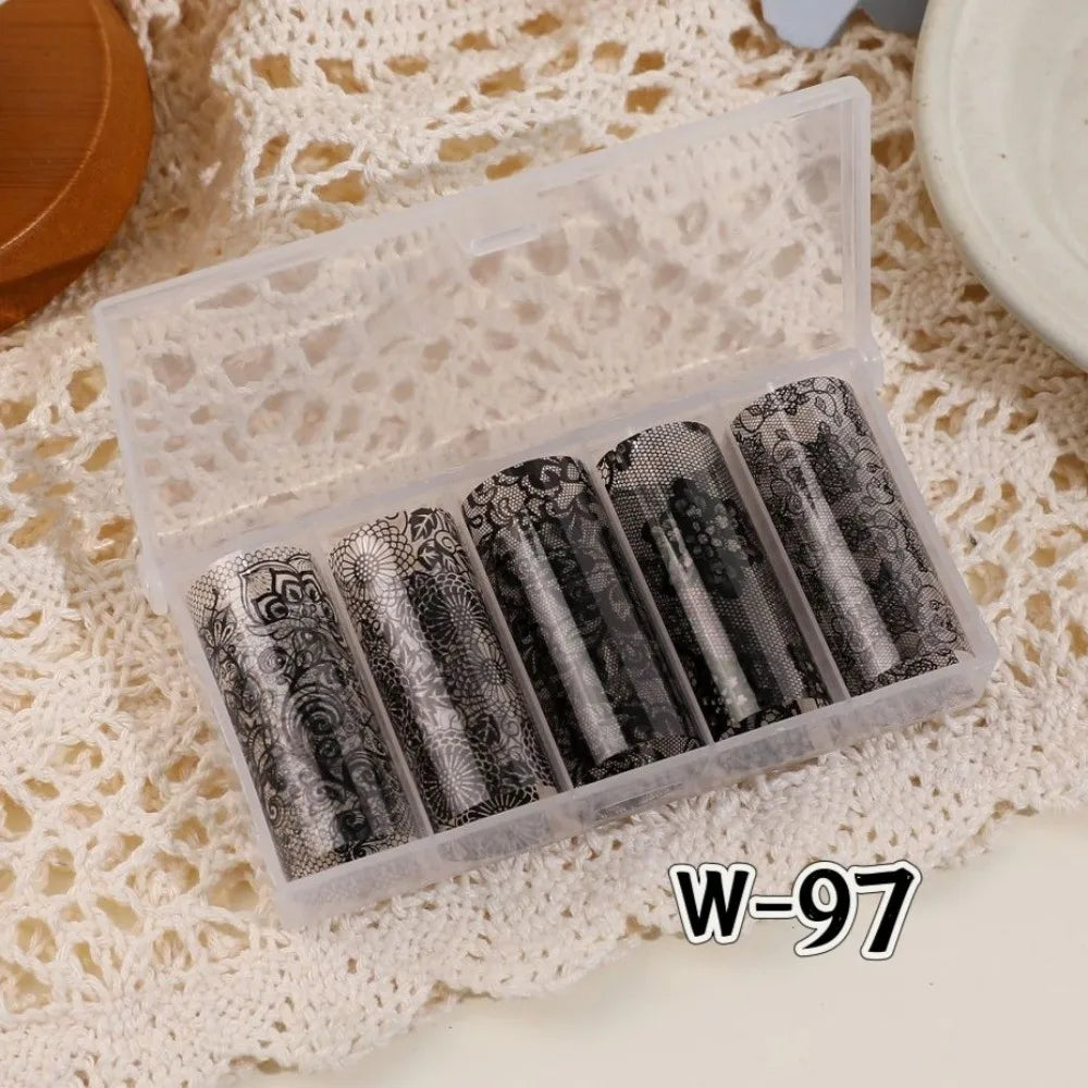Holographic Lace Nail Foils – Black & White Sequin Stickers