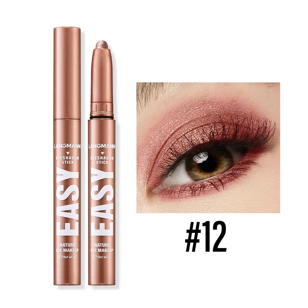 12-Color Waterproof Pearly Eyeshadow Stick – Glitter & Matte Eyeshadow Stick PRIMED 12