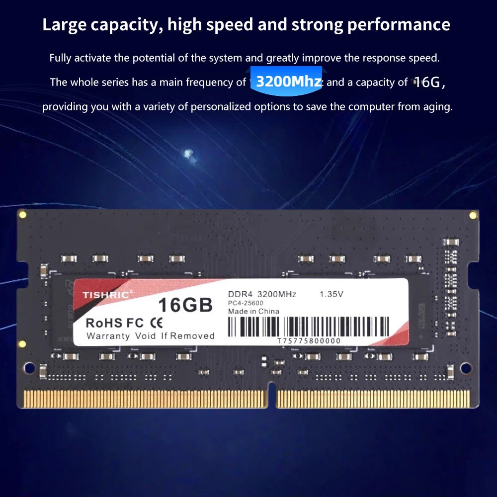 TISHRIC DDR4 3200MHz 16GB Laptop RAM Stick with Heat Sink Laptop RAM Stick PRIMED