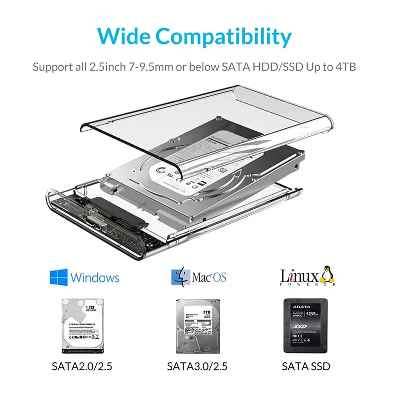 USB 3.0 Type-C 2.5" SATA HDD SSD Enclosure – Tool-Free UASP Hard Drive Enclosure PRIMED