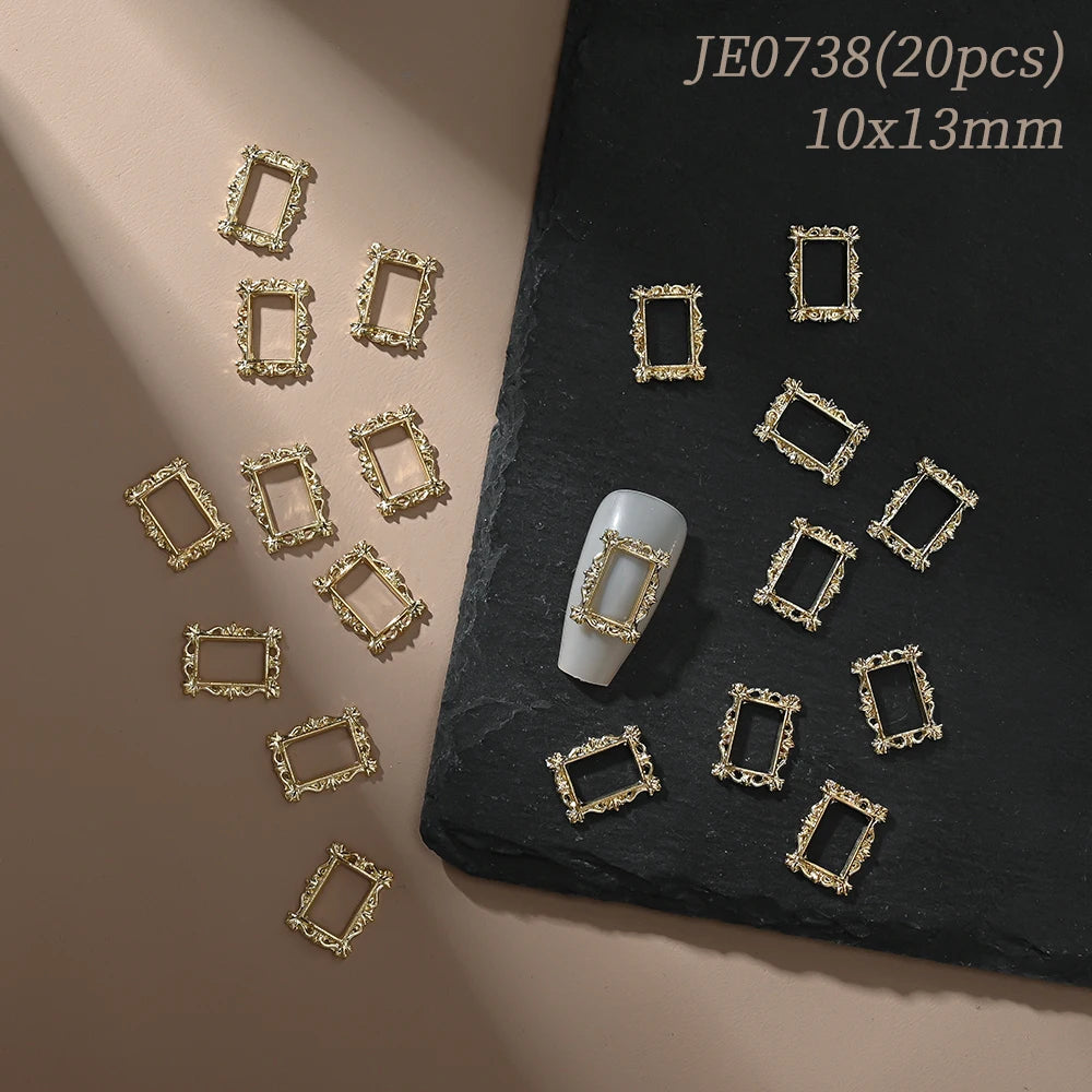 Vintage Hollow Frame Nail Charms Zircon Alloy 10/20Pcs Nail Art Charms PRIMED JE0738(20pcs)