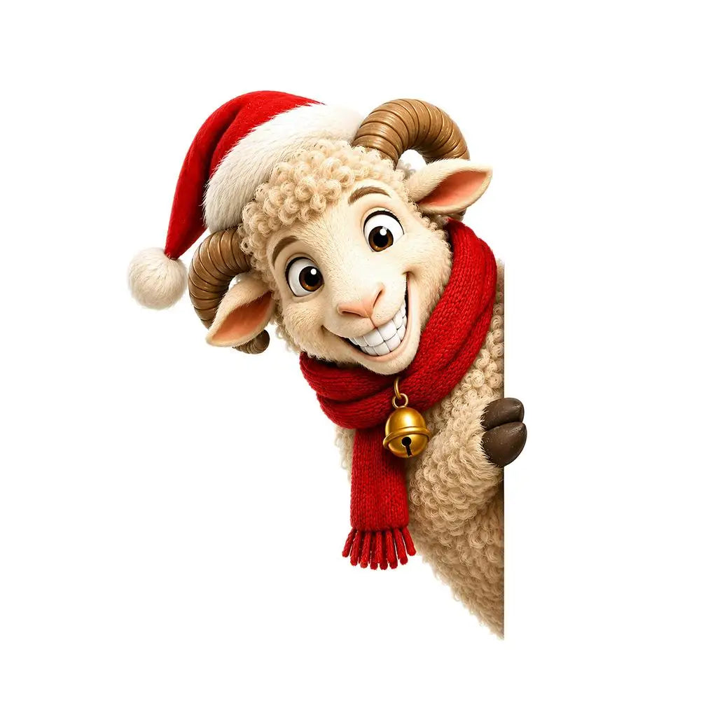 Peeking Sheep Christmas Window Cling – No-Glue Static Decal