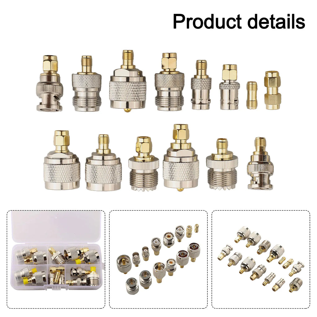 14-Piece SMA BNC UHF N-Type RF Coaxial Adapter Connector Kit RF Connector Kit PRIMED