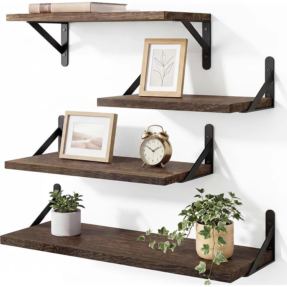 Rustic Wood Floating Shelves Set – 4 Sizes Farmhouse Wall Floating Wall Shelves PRIMED