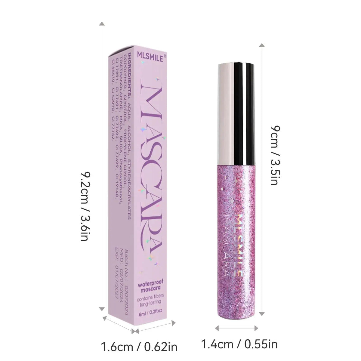 MLSMILE Glitter Pearlescent Mascara – Waterproof & Volumizing Glitter Mascara PRIMED