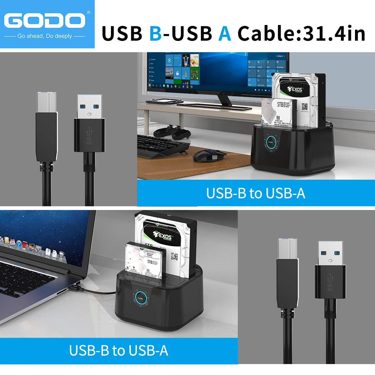 GODO Dual Bay USB 3.0 HDD SSD Docking Station Offline Clone HDD Docking Station PRIMED