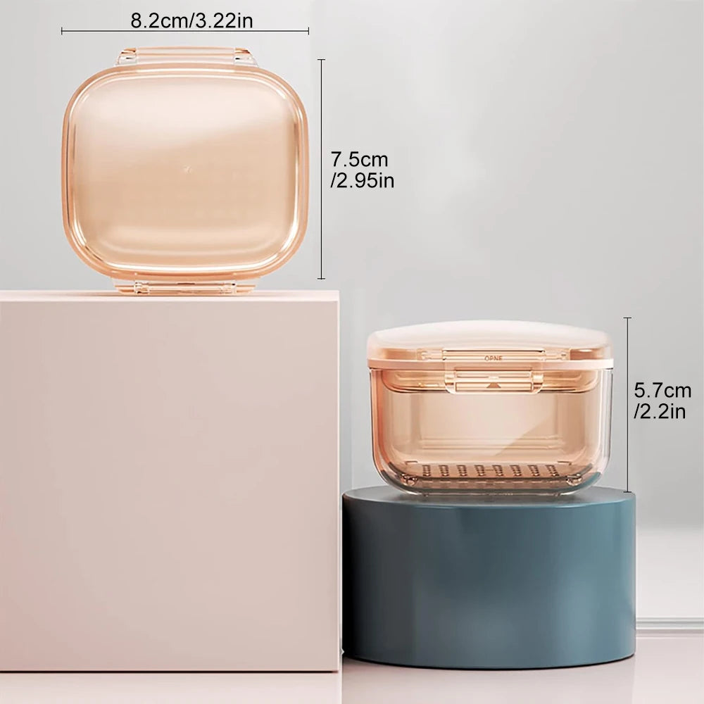 2-in-1 Denture & Retainer Case – No-Leak Portable Cleaning Cup Denture Storage Case PRIMED