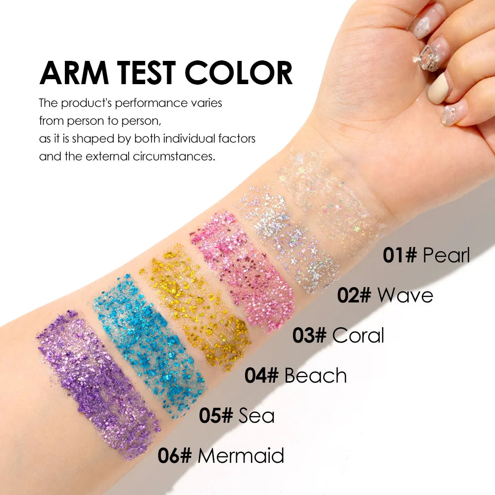 Sequins Glitter Gel Stick – Face, Eye & Body Makeup 6 Colors Glitter Gel Makeup PRIMED