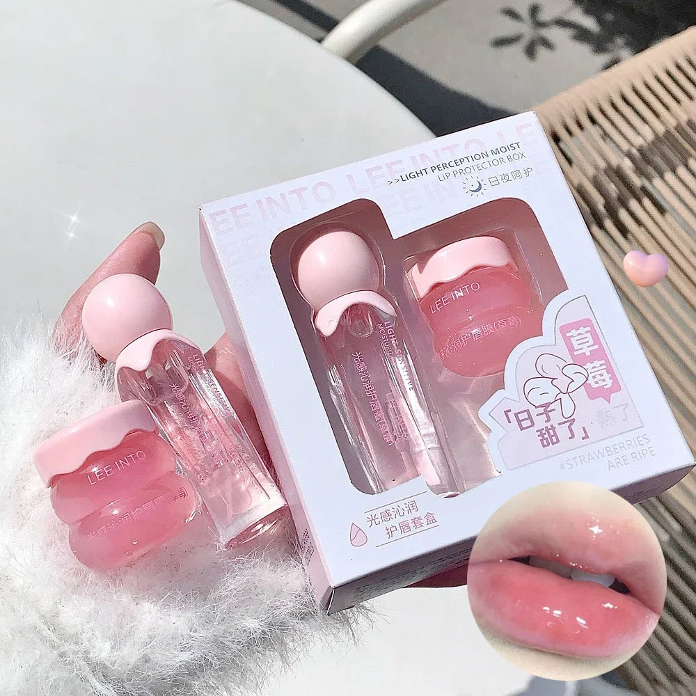 Strawberry Lip Oil & Jelly Night Mask Set – Hydrating Lip Care