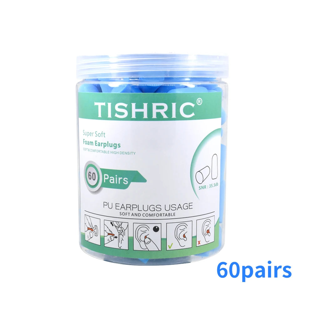 Soft PU Foam Earplugs 30/60 Pairs – 35.5dB Noise Reduction | TISHRIC Foam Earplugs PRIMED 60 pairs blue China Mainland