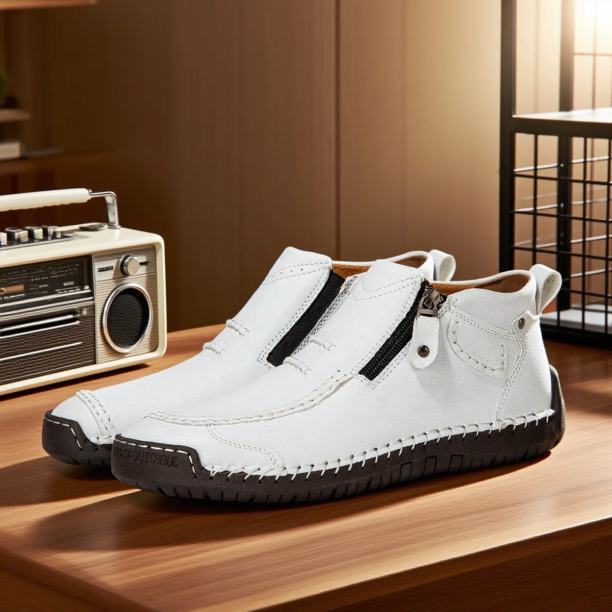 Men's Handmade Split Leather Ankle Boots | Zip Closure Men's Ankle Boots PRIMED WHITE 44