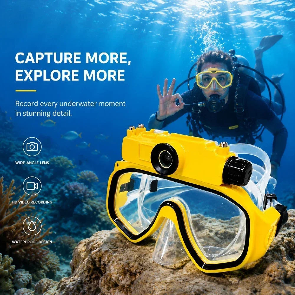 Snorkeling Mask with 2K Camera, 100° Wide Angle & 64GB Card