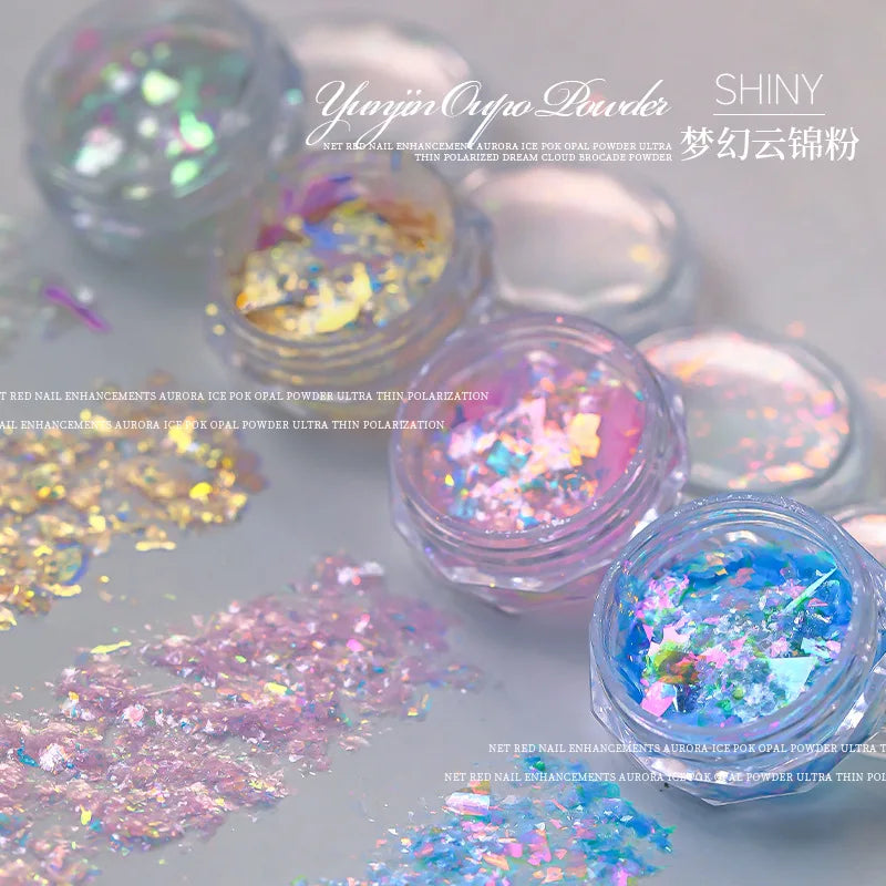 4-Jar Aurora Opal Nail Glitter Powder Set – Mirror Shimmer Nail Glitter Powder PRIMED