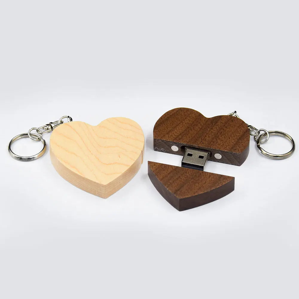 Walnut Wooden Heart USB Flash Drive 2.0 | Gift Box Included Wooden USB Flash Drive PRIMED