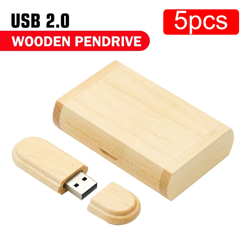 5-Pack Wooden USB Flash Drive 32/64/128GB | Custom Logo Gift USB Flash Drive PRIMED 4GB 5-BOX