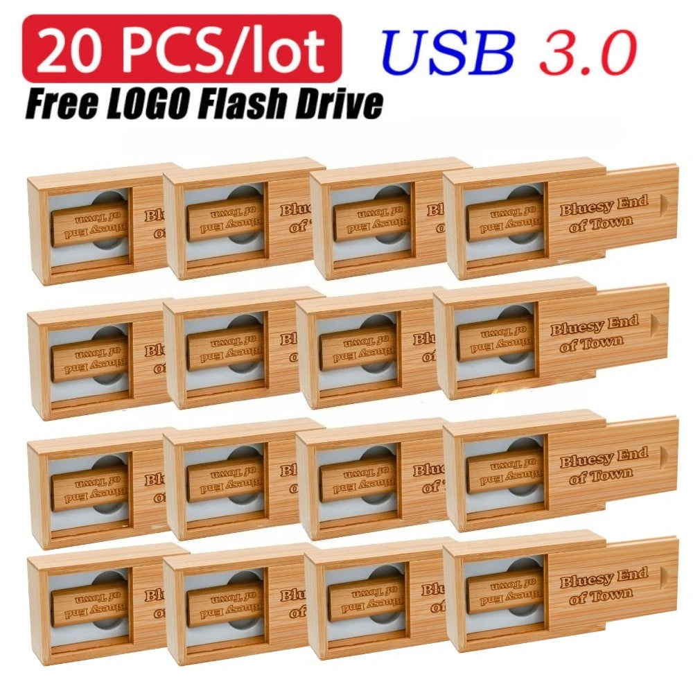 20-Pack Wooden USB 3.0 Flash Drives | Free Custom Logo 4–128GB USB Flash Drive PRIMED